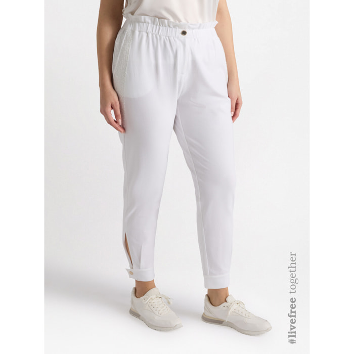 Fiorella Rubino - Pantalones con bordes de red bordada - Blanco