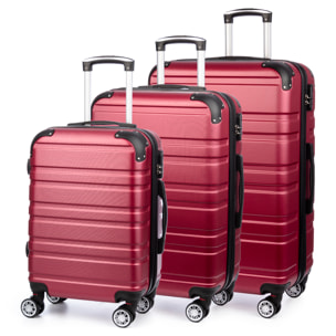 Set di 3 valigie Trolley espandibili, in materiale leggero ABS ad alta resistenza. Chiusura numerica, 4 ruote doppie girevoli a 360°.