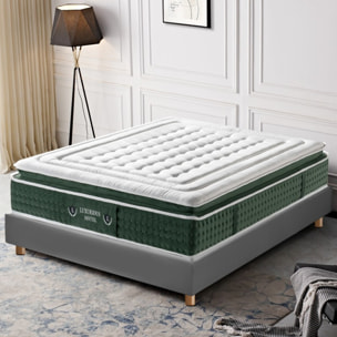 Ensemble matelas Emeraude & sommier déco| 33 cm | Mémoire de forme, gel et ressorts ensachés | Cadre à lattes | Simili cuir | Gris