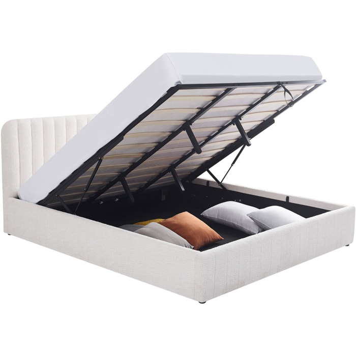 Lit coffre avec tête de lit en tissu bouclé - AVA
