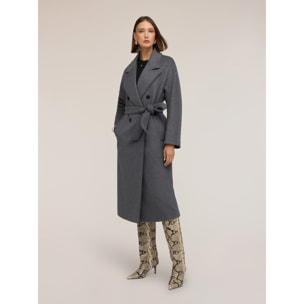 Motivi - Cappotto cinturato in drap misto lana - Grigio