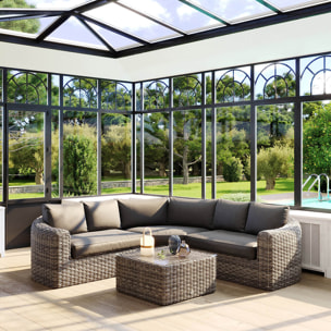 Salon d'angle de jardin 5 places Mooréa en aluminium et résine tressée