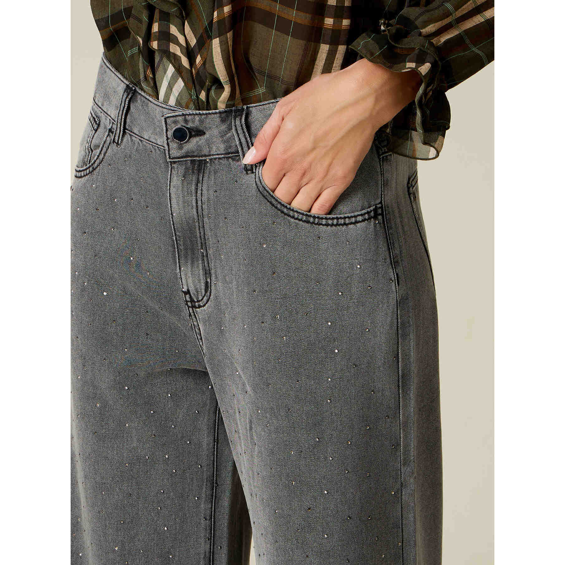Oltre - Jeans a palazzo con borchiette - Grigio