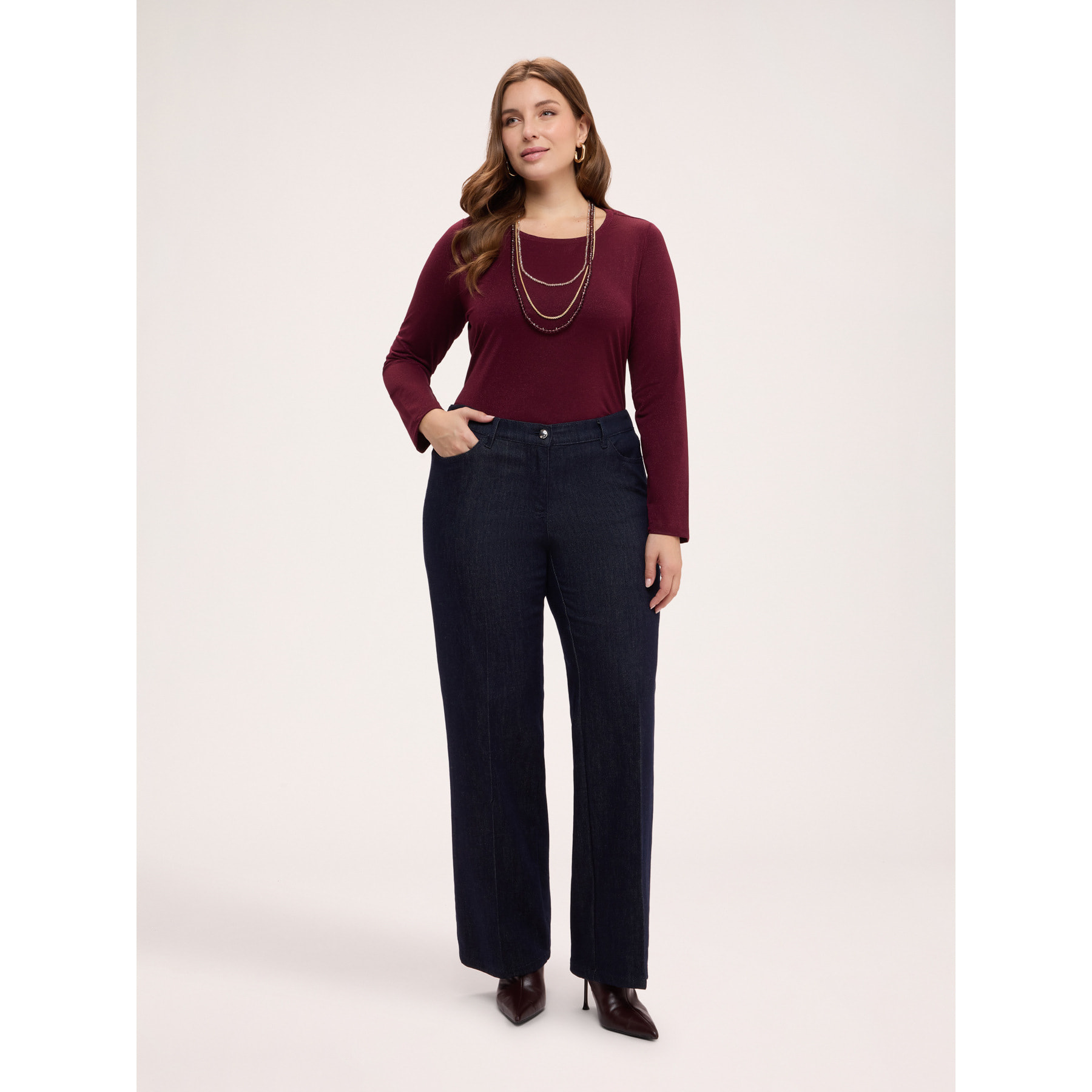 Fiorella Rubino - T-shirt in jersey laminato manica lunga - Bordeaux