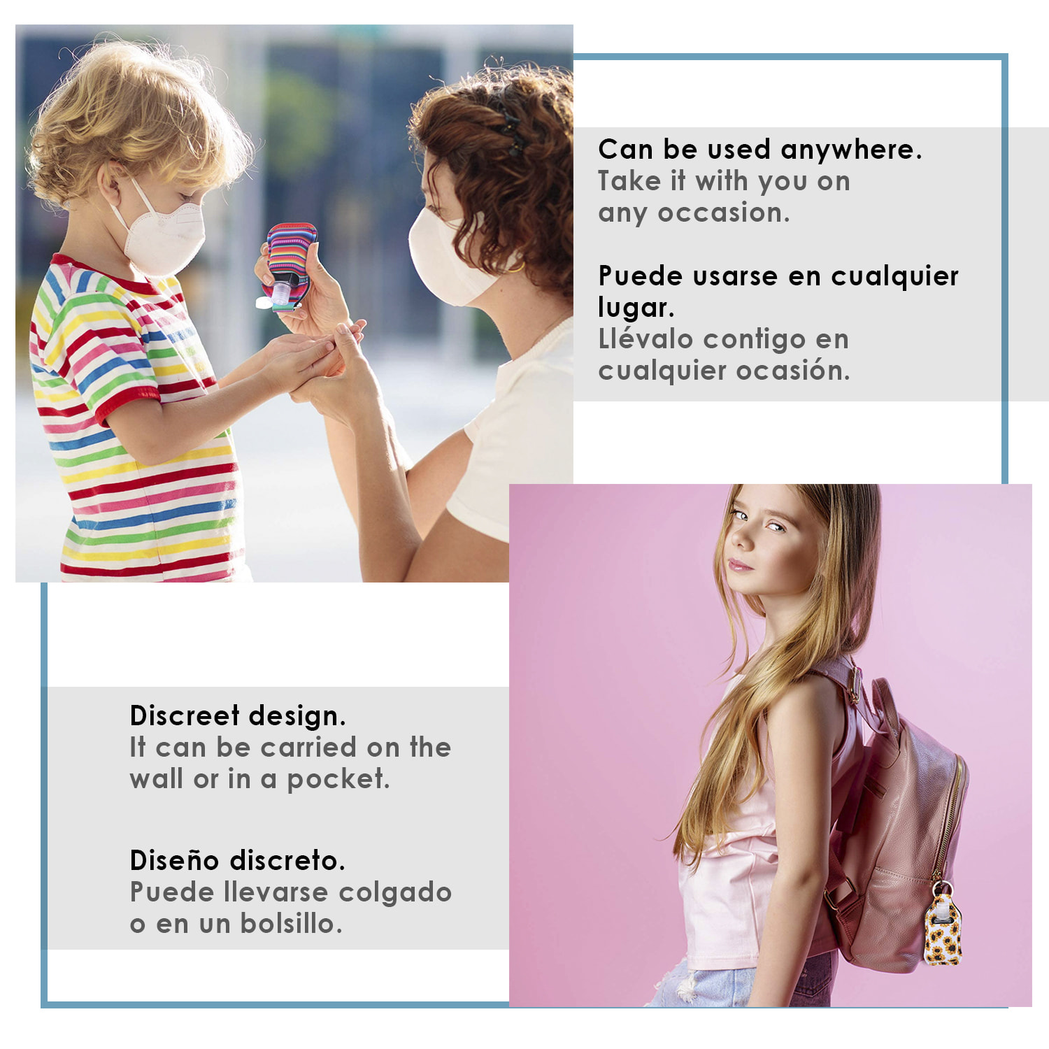 Portachiavi bottiglia igienizzante per le mani alcool ricaricabile 30ml tessuto design Cresta.