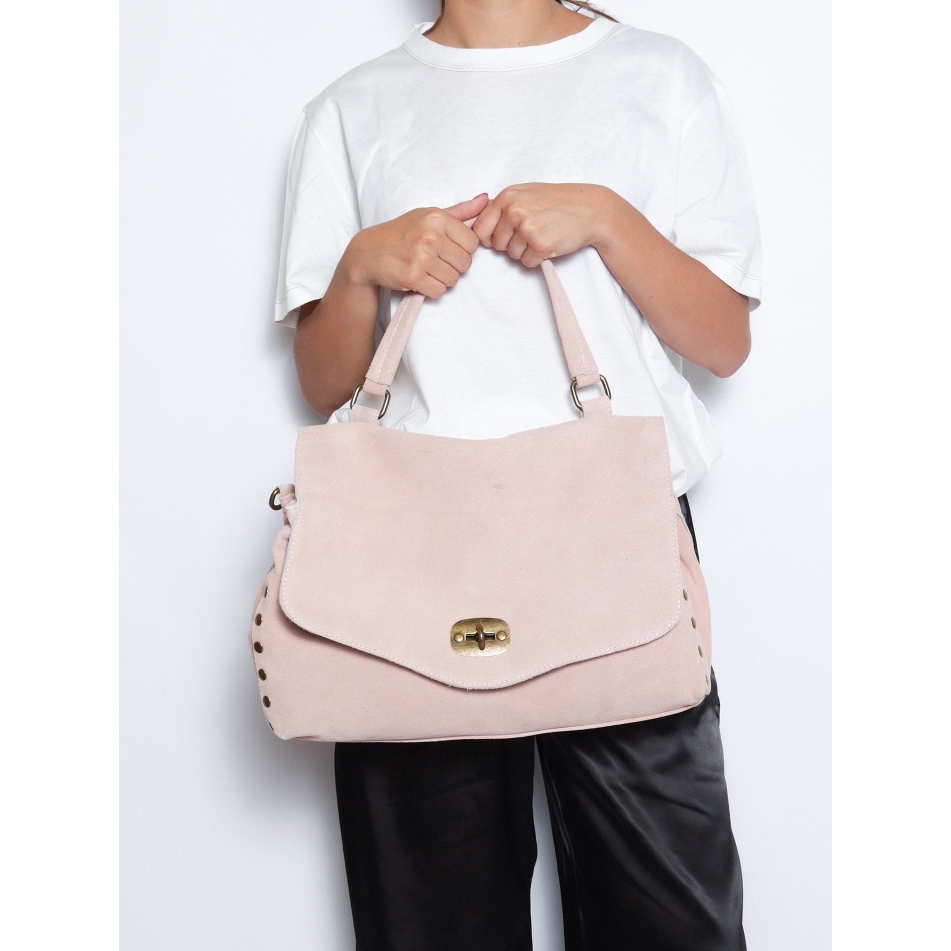 Borsa a mano da donna Made in Italy - Modello Zelia Elite - Pelle scamosciata - 37.0 x 22.0 x 15.0 cm