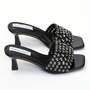 Sandali in simil pelle con tacco a rocchetto e fascia gioiello