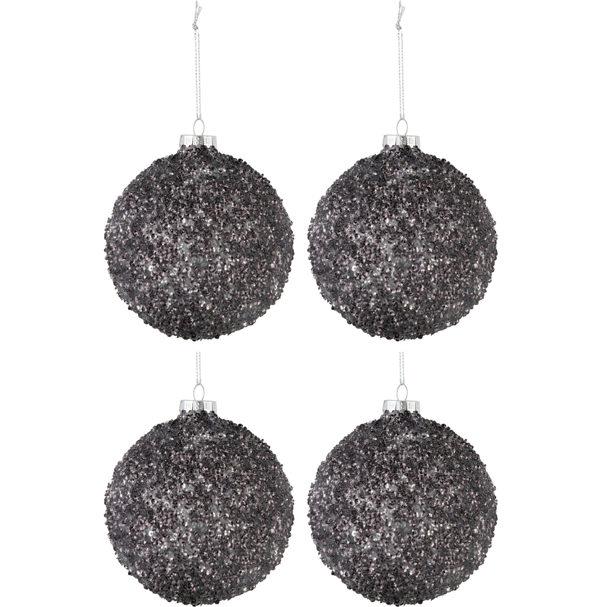 J-Line boule de Noël Paillettes - verre - gris anthracite - medium - boîte de 4