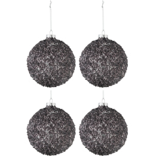 J-Line boule de Noël Paillettes - verre - gris anthracite - medium - boîte de 4