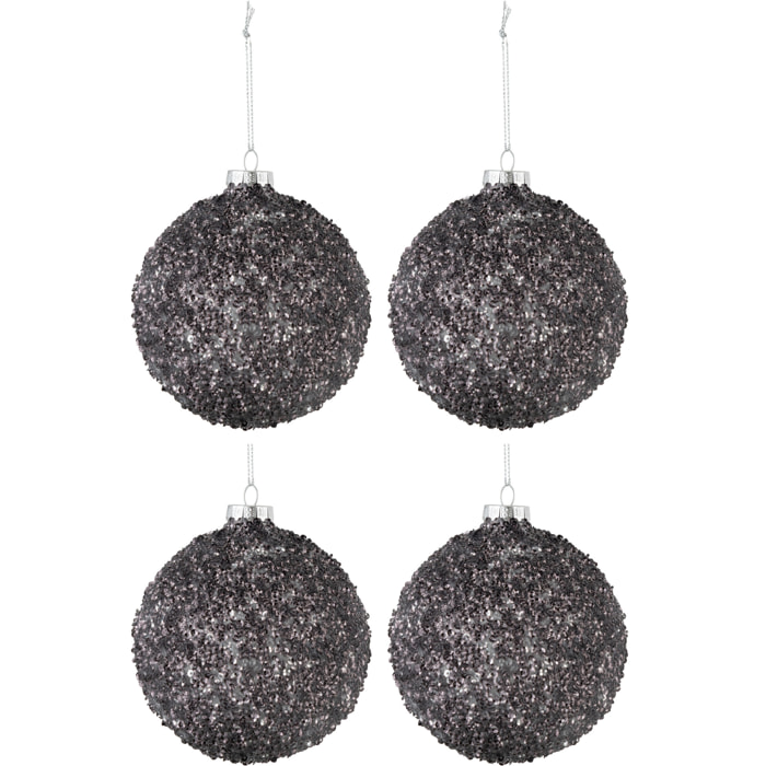 J-Line boule de Noël Paillettes - verre - gris anthracite - medium - boîte de 4