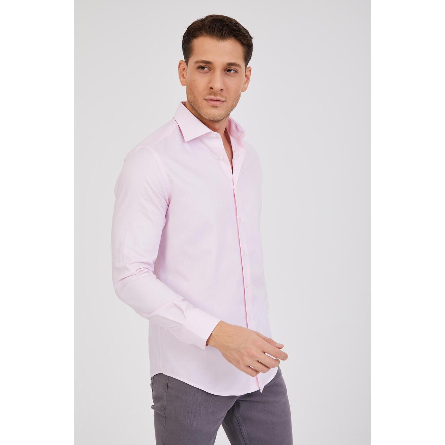 Camicia Uomo 1 Bottone Francese Slim Oxford unito Rosa