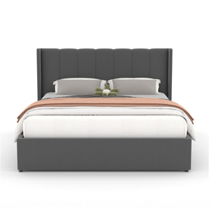 CARSON Lit design avec coffre de rangement 140x190cm en velours gris