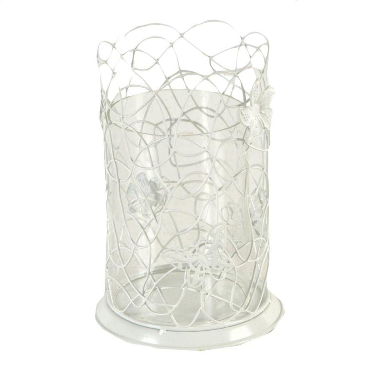 Portacandele in metallo bianco con farfalle grande cm13x13h20