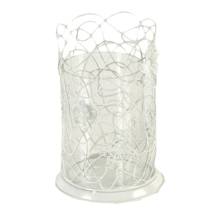 Portacandele in metallo bianco con farfalle grande cm13x13h20