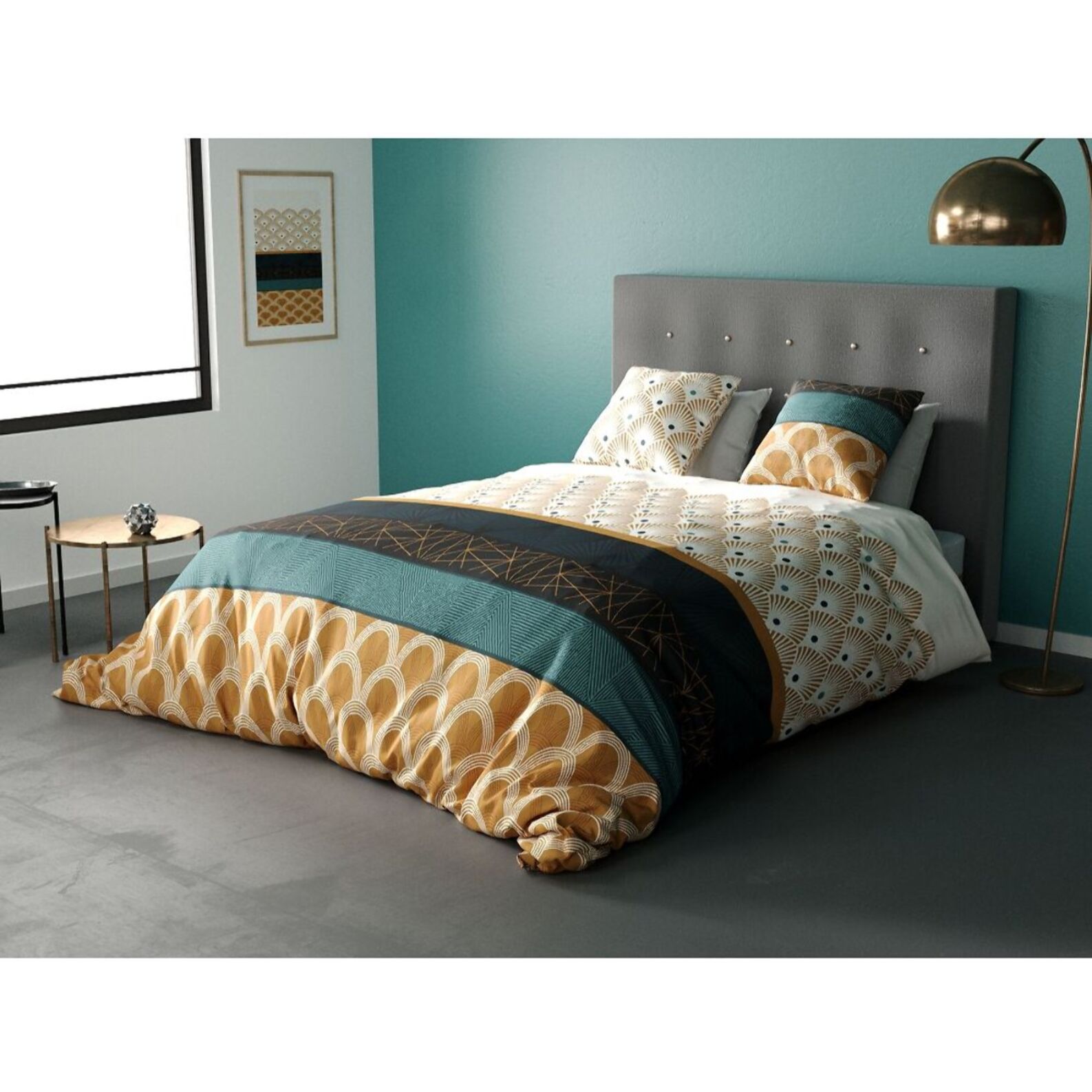 Parure housse de couette coton dore