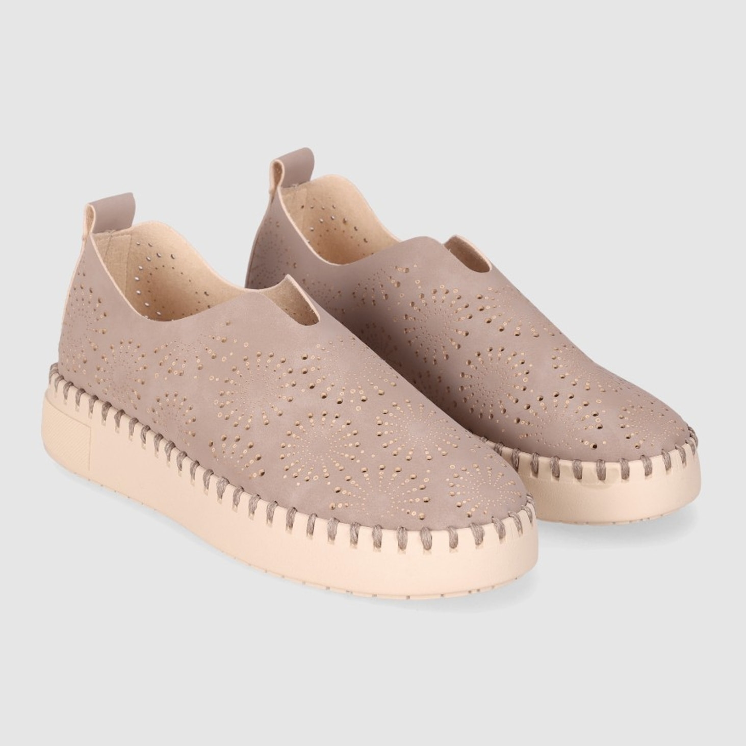 Zapatos de Tejido - Taupe - Tacón: Bajo