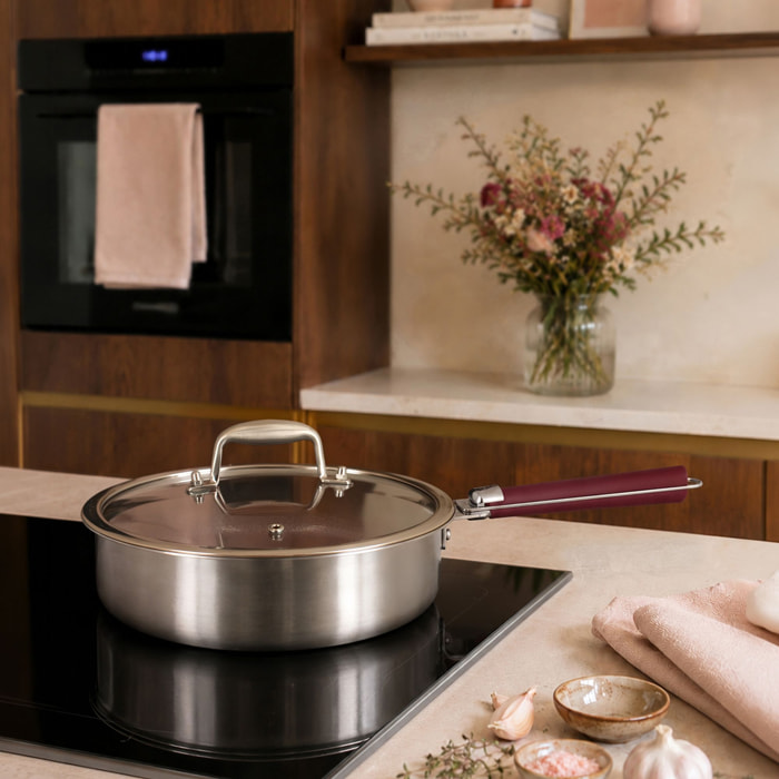 Sauteuse 24cm en acier inoxydable et manche amovible lie de vin AGLAE