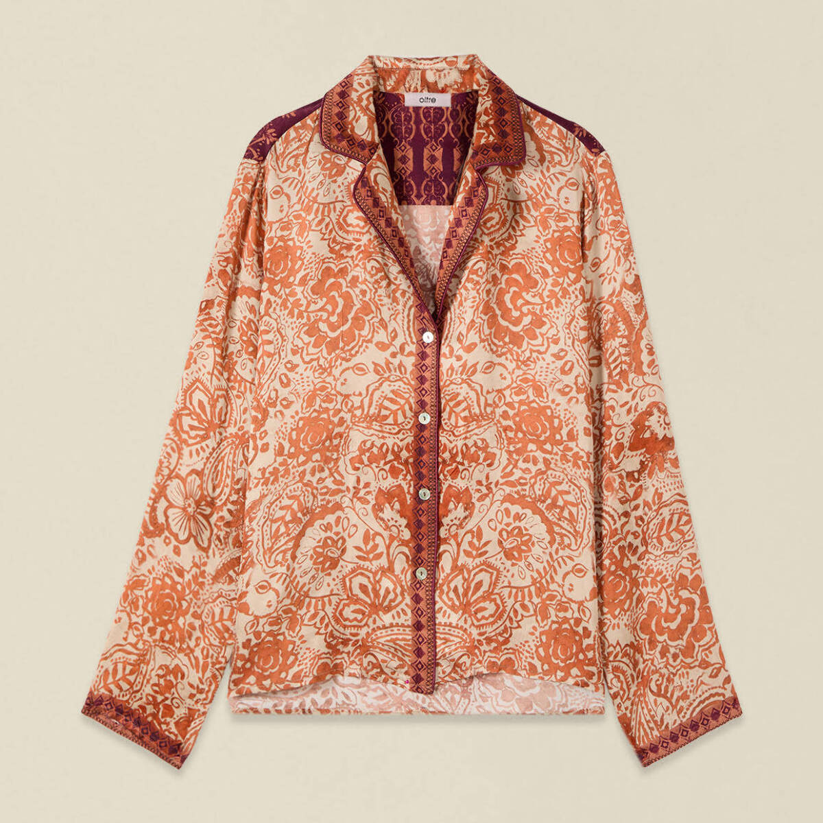 Oltre - Camicia in raso di viscosa fantasia - Arancione