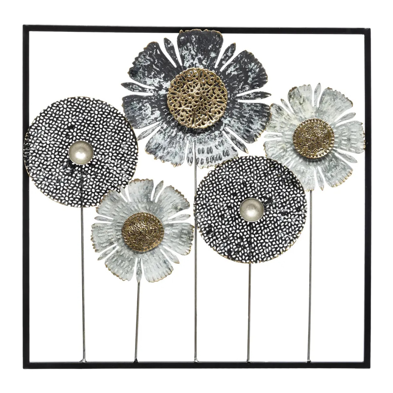 Déco murale "Fleurs" métal 50x50cm