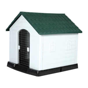 WELL HOME - Caseta para mascotas blanca y negra 107x97x111,7cm Tejado Verde
