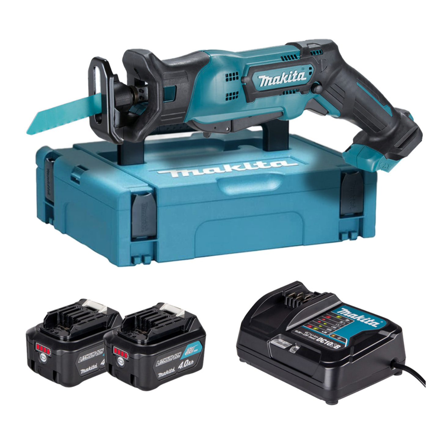 Scie sabre 10.8 V CXT - MAKITA - avec 2 batteries 12V 4.0 Ah - chargeur - MakPac - JR103DSMJ