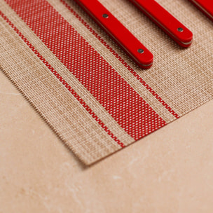 Lot de 6 sets de table tissé en PVC beige et rouge 45x30cm