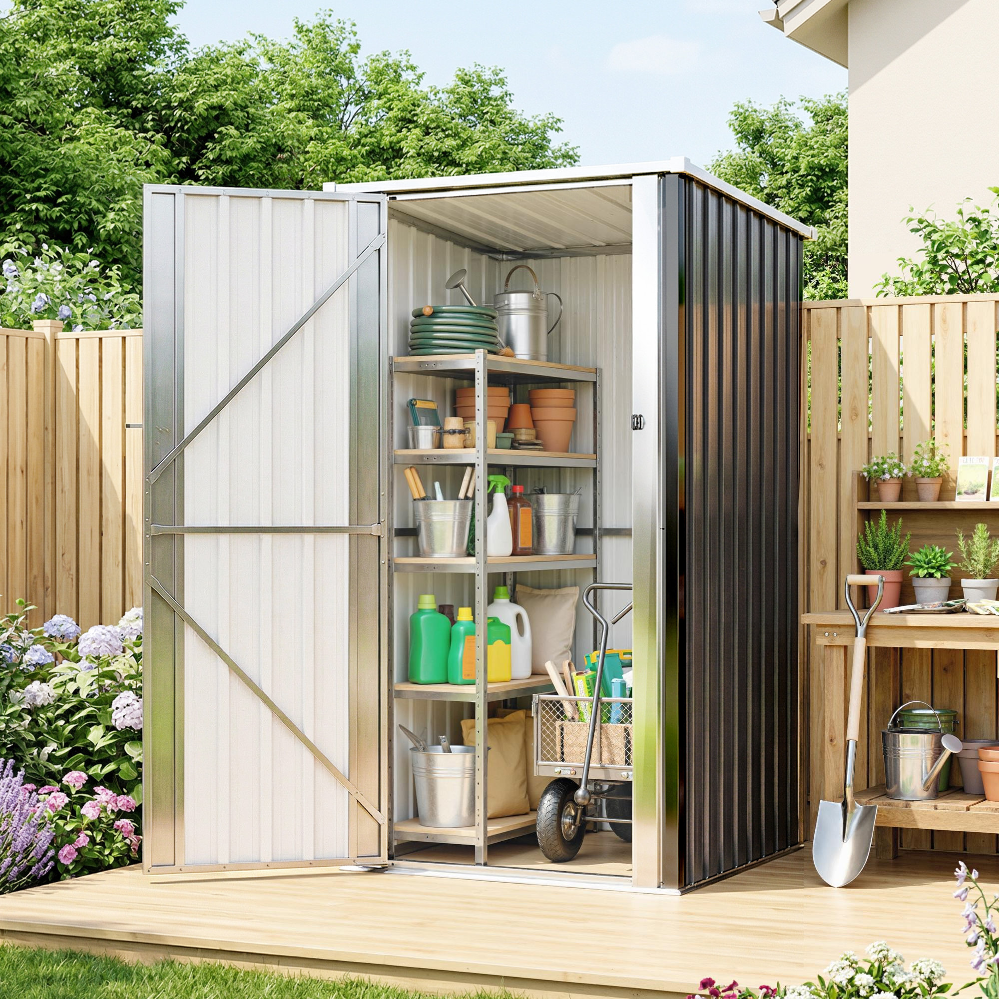 Abri de jardin 0,69 m² - cabanon porte verrouillable - tôle d'acier ondulé gris anthracite