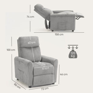 Sillón Relax Reclinable, Sillón Reclinable Manual, Tapizado en Pana, Instalación Rápida, Reposapiés, Acolchado Grueso, para Salón, Dormitorio, Oficina, Gris Claro