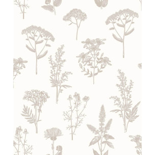 Papier peint herbier fleurs lin naturel