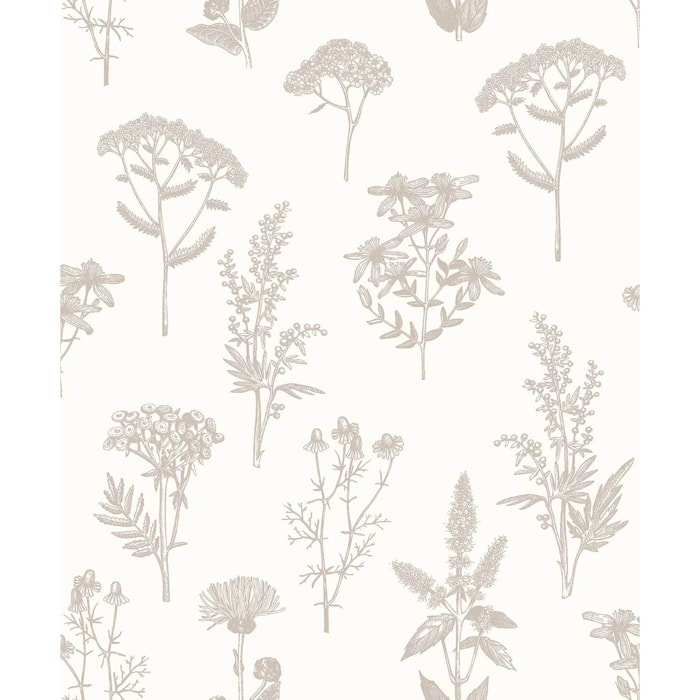 Papier peint herbier fleurs lin naturel