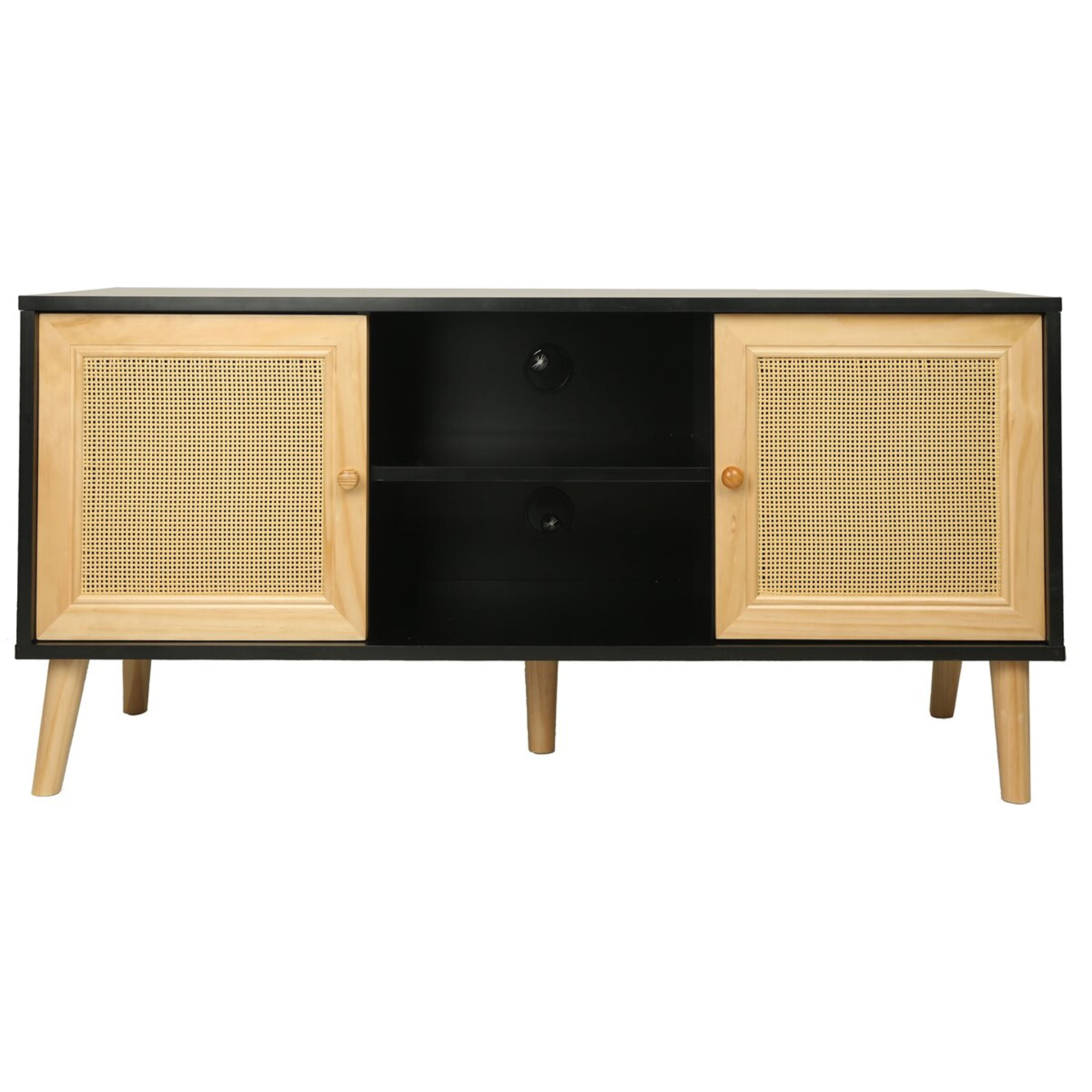Meuble TV scandinave en cannage "Iguane" - 120 x 30 x 56.5 cm - Noir