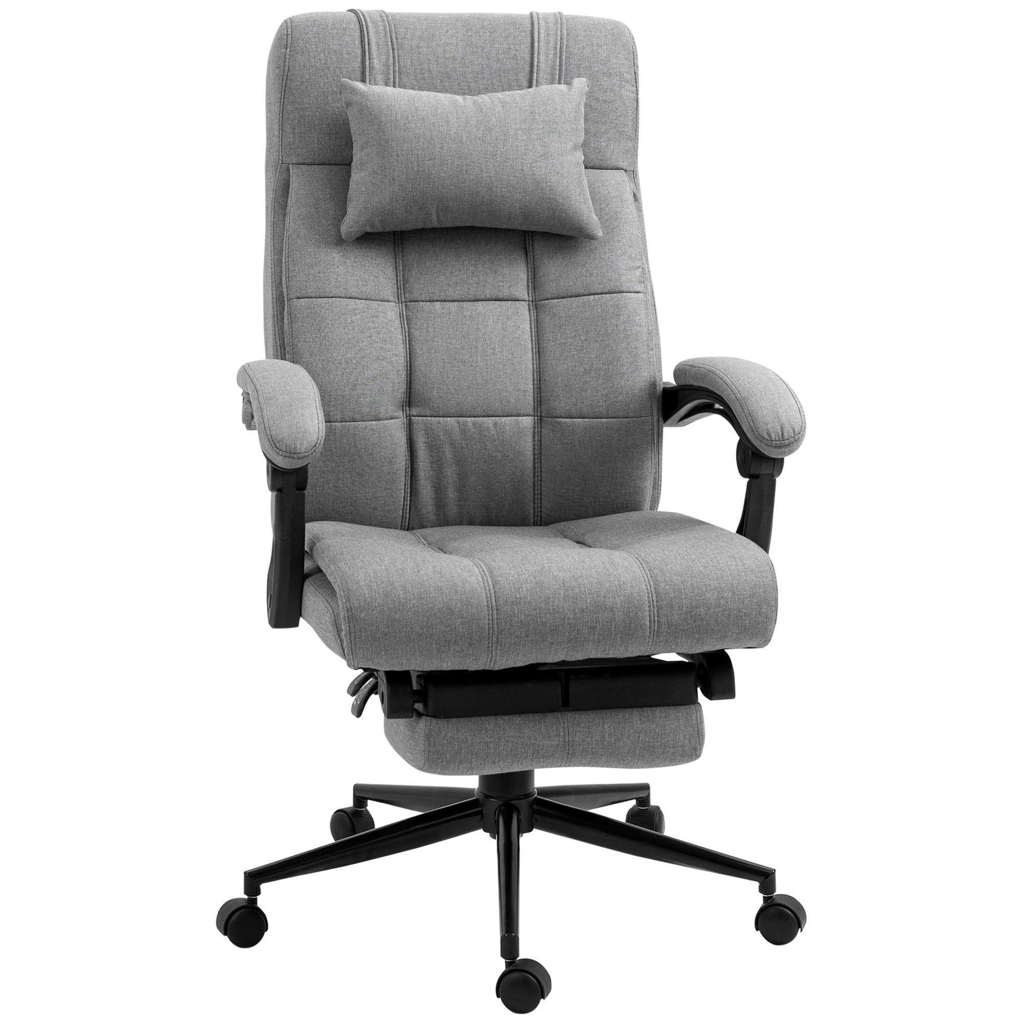 Silla de Oficina Reclinable Silla de Escritorio Giratoria Tapizado de Tela con Altura Ajustable Reposapiés Reposacabezas y Reposabrazos Carga 120 kg para Estudio 66x76x116-124 cm Gris