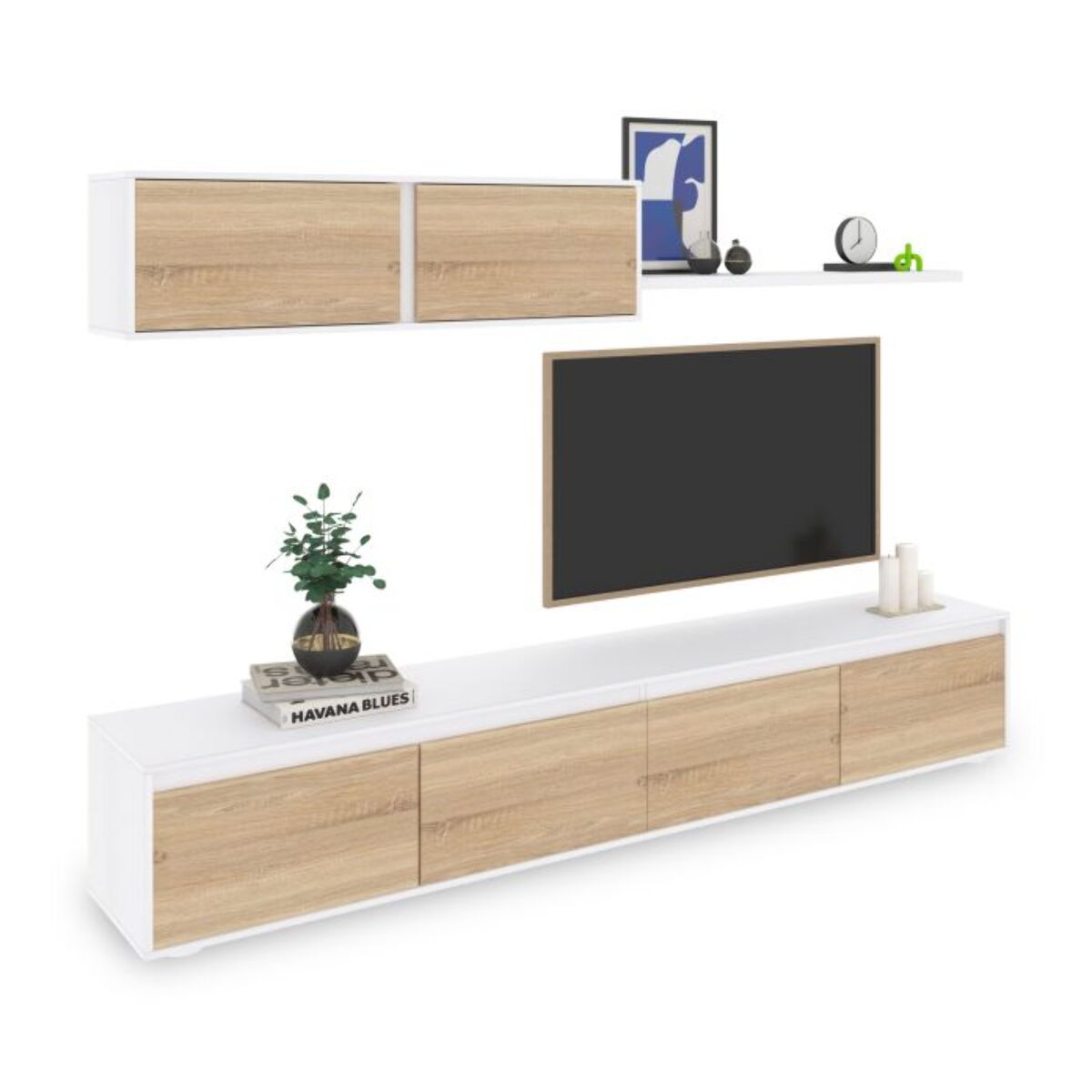 Salón Arlet Blanco Artik (Blanco Mate) - Roble Canadian