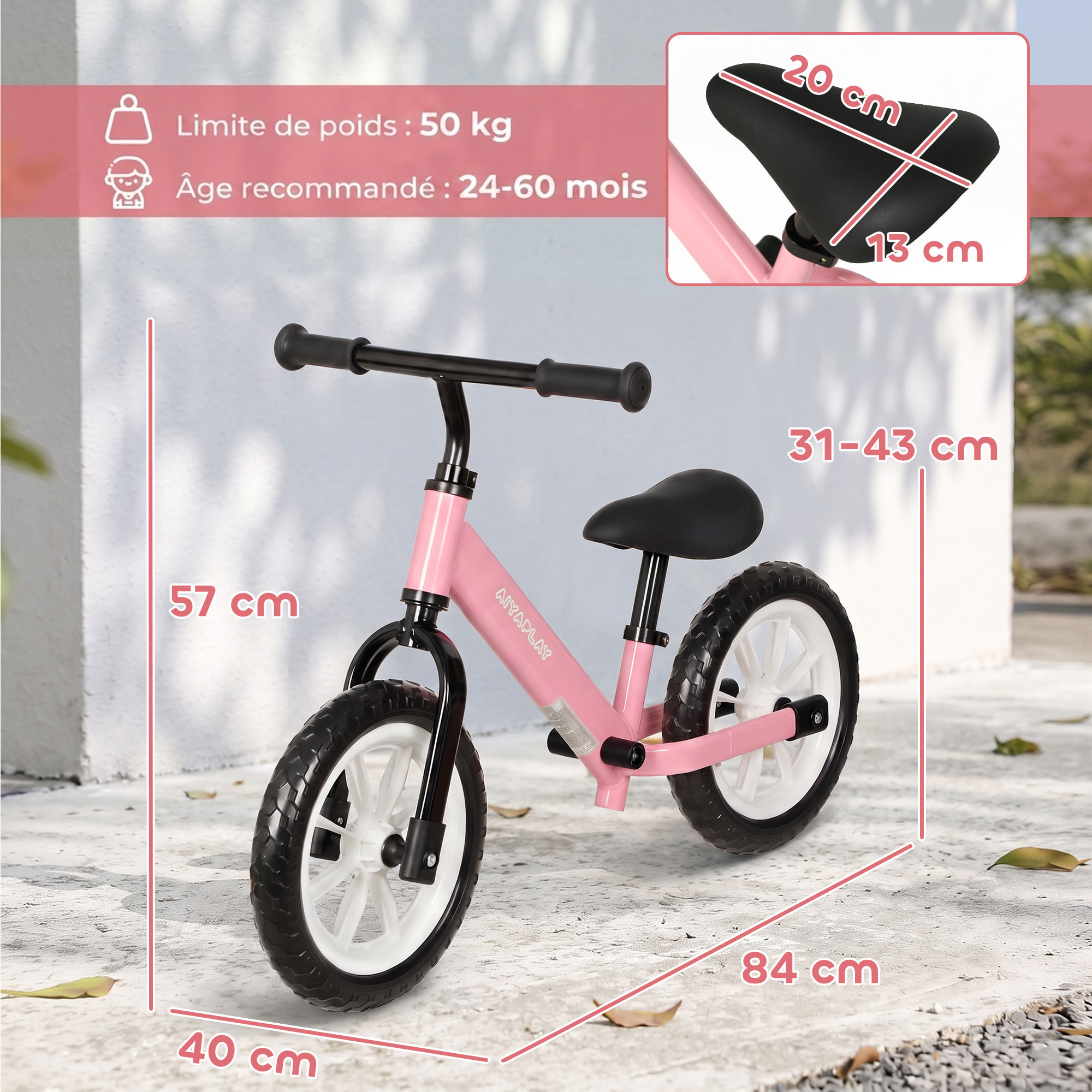 Draisienne enfant LED siège guidon réglables pneus mousse rose