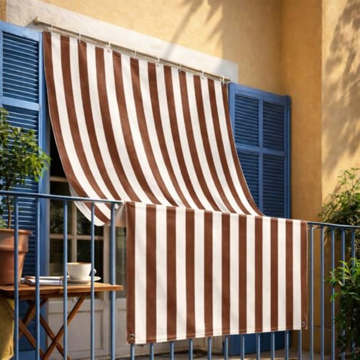 Intrecci Tenda da Sole Impermeabile per Verande e Balconi con Occhielli Righe Marrone