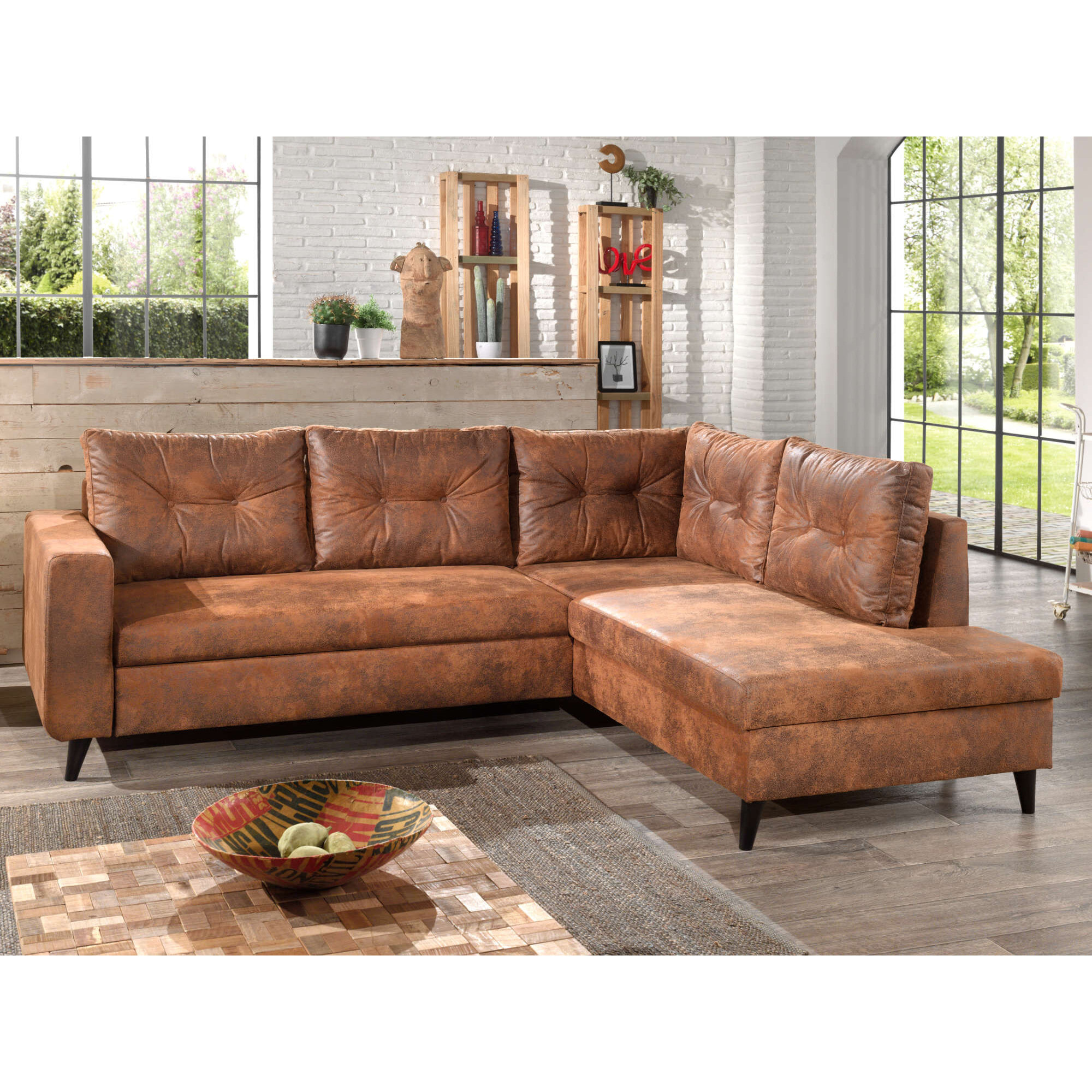 NORDIC - Canapé d'angle droit - 5 places - Convertible - Marron