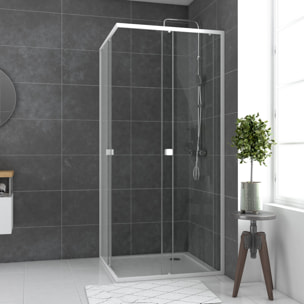 Porte de douche carrée blanc extensible 77 à 90cm de largeur - verre transparent - WHITY
