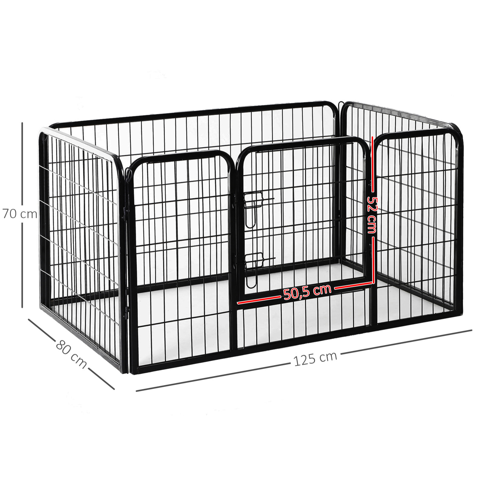 Luxe parc enclos acier 125L x 80l x 70H cm 4 panneaux et 1 porte pour chiens noir