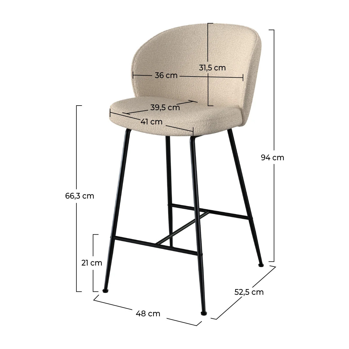 Lot de 2 chaises pour îlot central 66 cm en tissu bouclé beige - Groom