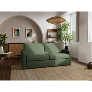 Julia - canapé 3 places convertible couchage quotidien matelas 14 cm en tissu - Vert