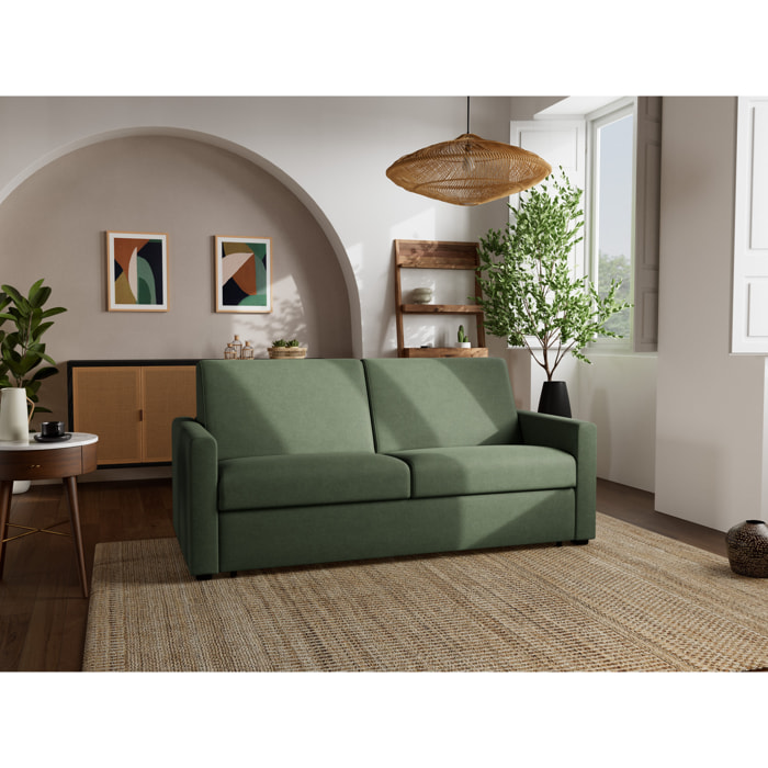 Julia - canapé 3 places convertible couchage quotidien matelas 14 cm en tissu - Vert
