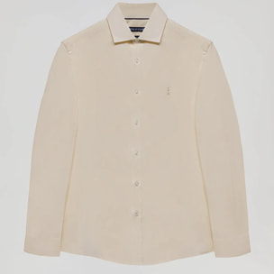 Camicia Slim in popeline beige con logo Rigby Go