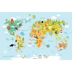 Tableau world map and animals Toile imprimée