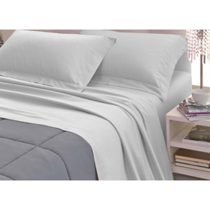 Completo Lenzuola 100% Raso Cotone Rigato 5mm Tinta Unita Grigio