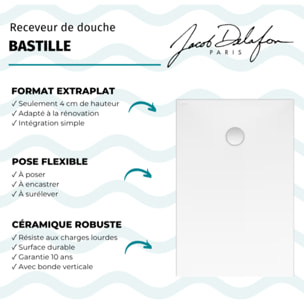 Receveur de douche 120 x 80 cm Bastille céramique + bonde verticale