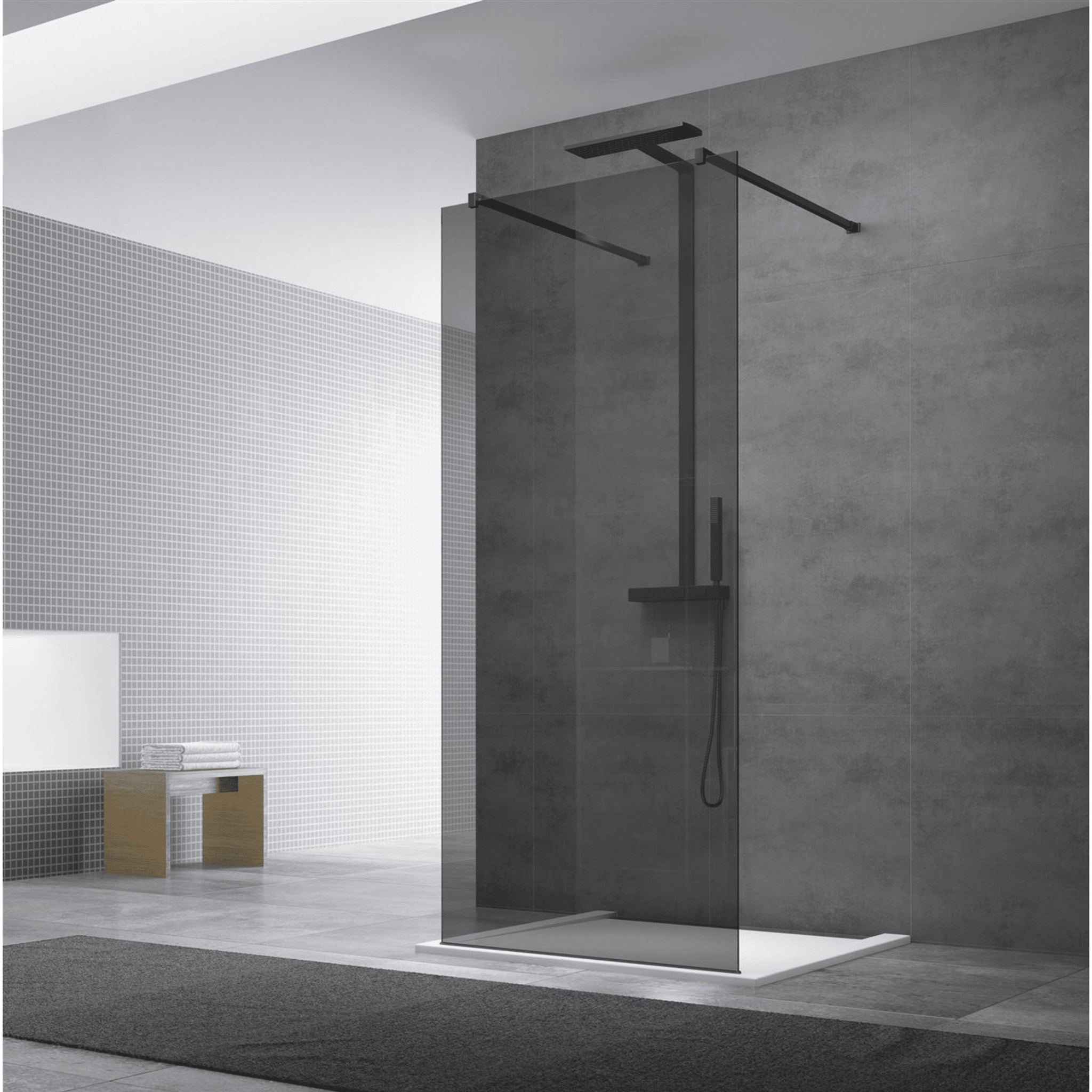 Paroi de douche à l'italienne 107x200cm Walk-in, verre fumé (WI110KS)