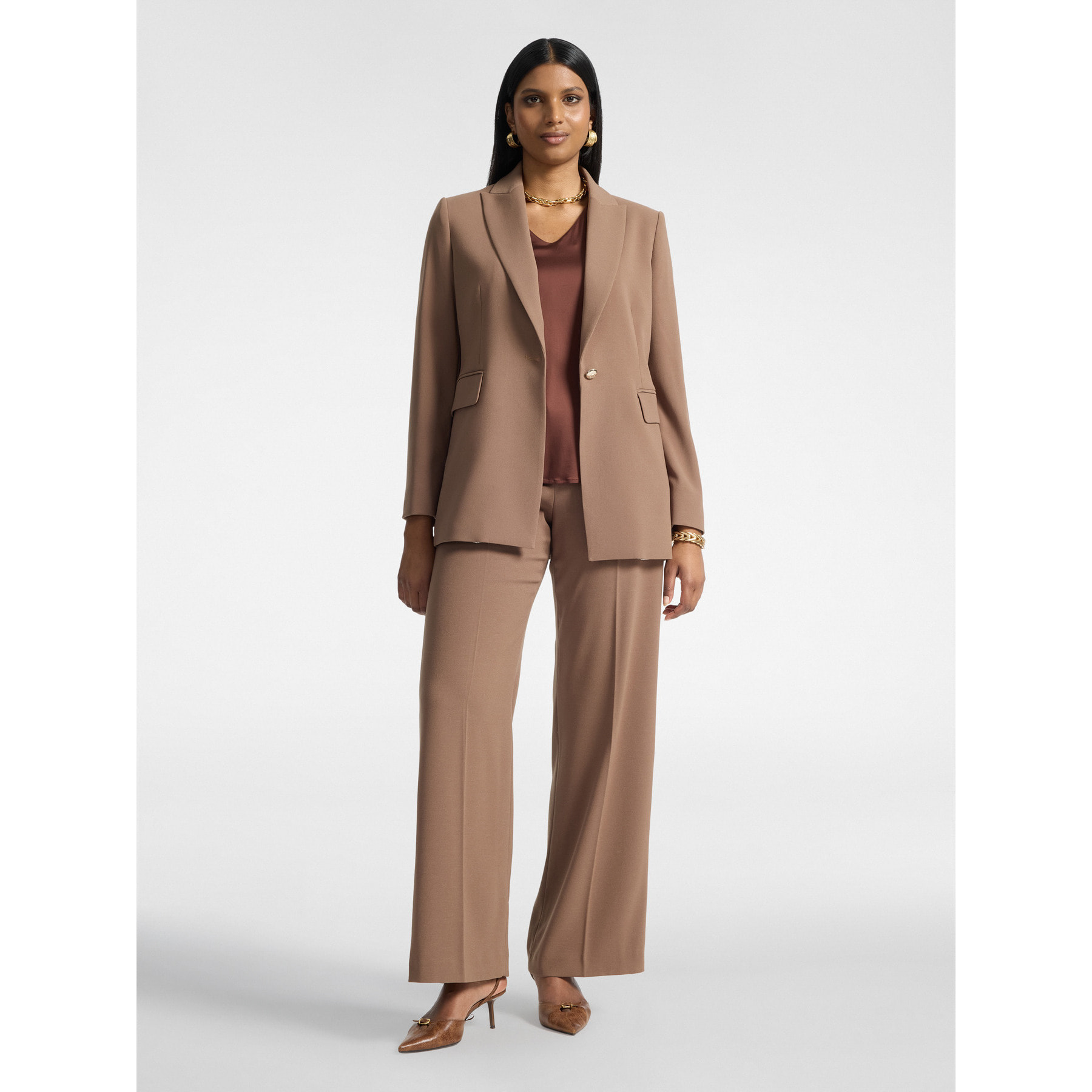 Elena Mirò - Blazer in crêpe con bottone Monogram - Marrone