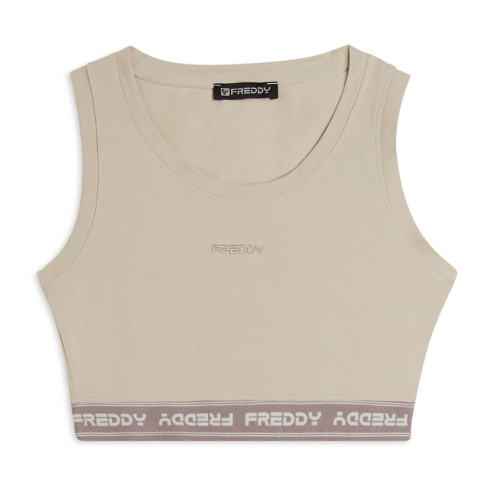 Top sportivo in heavy jersey stretch con elastico logato