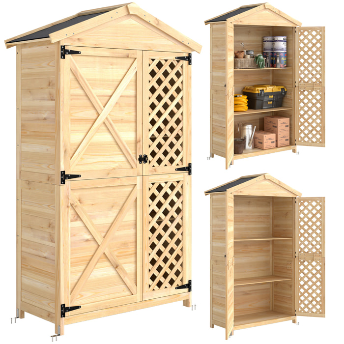 Armario de Exterior de Madera Caseta Jardín Exterior con Techo de Asfalto 2 Puertas Ventiladas con Pestillo 2 Estantes Extraíbles Cobertizo de Jardín para Almacenaje Herramientas Natural