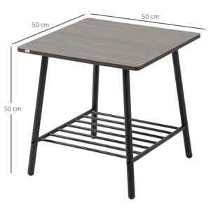 Mesa Auxiliar con 2 Estantes de Almacenaje Mesita de Salón para Dormitorio Estudio Oficina Estilo Industrial 50x50x50 cm Gris